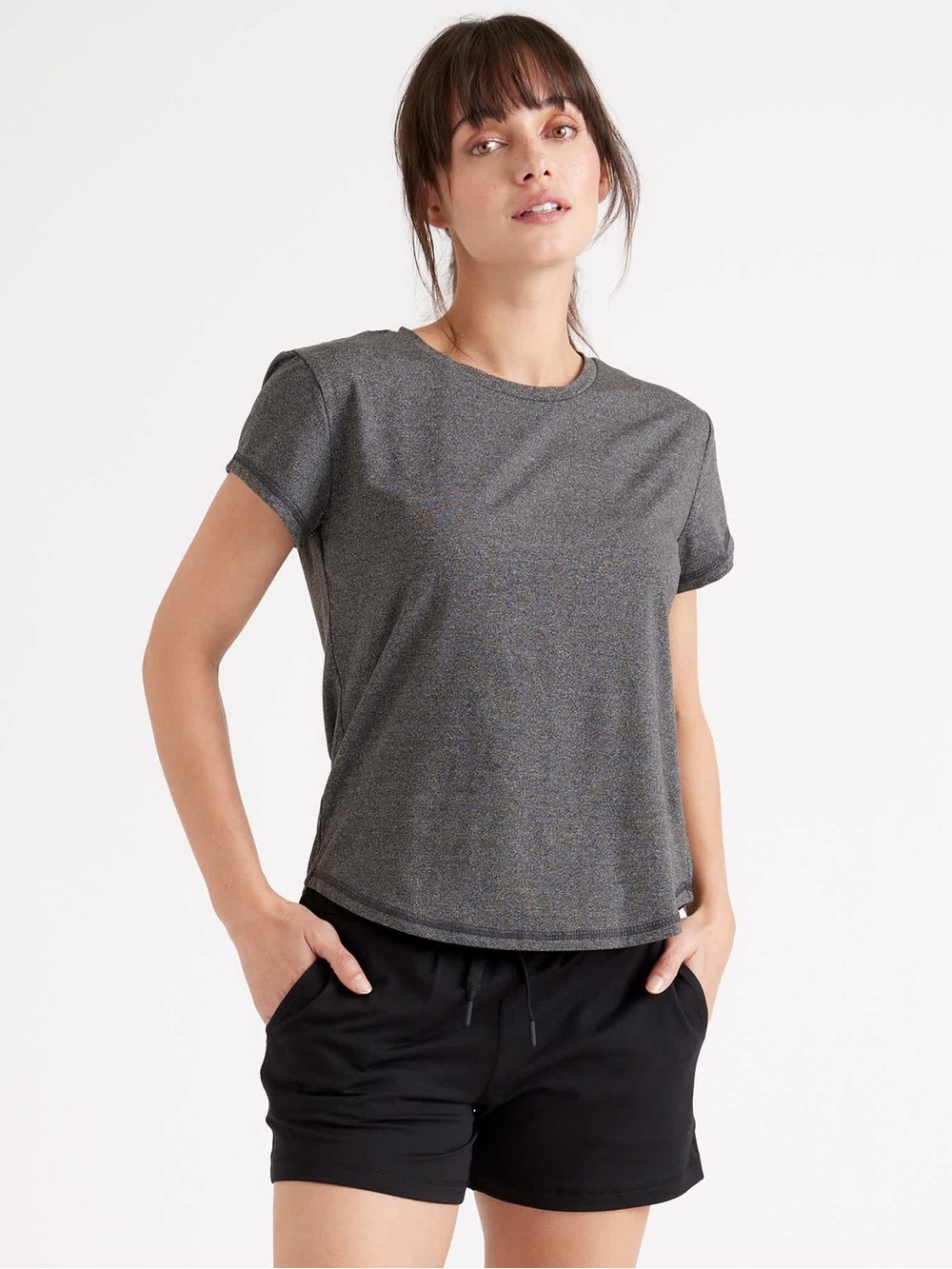 Quince Flowknit breeze tee Women's Short Sleeve Crewneck Tee Gray streetwear M